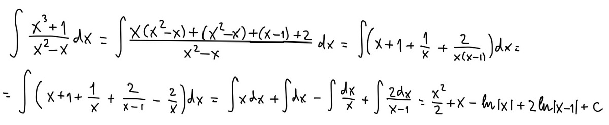 Решение на картинке. int limits frac x x -x dx int limits x frac x x -x dx int limits x frac x- - frac x dx ln x- x- ln x frac x C...