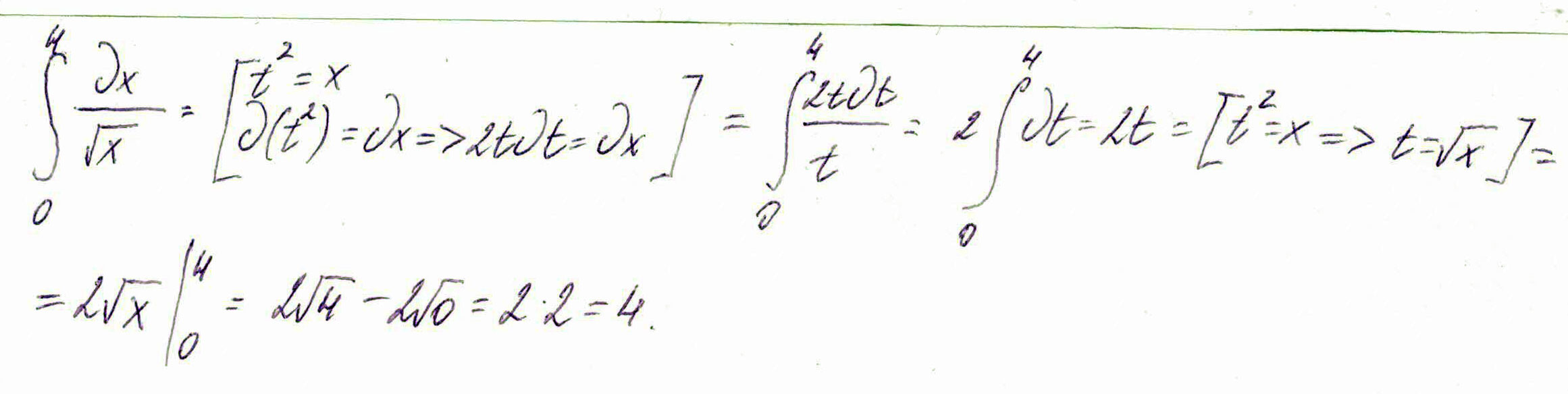 Решение Проведем замену t x Тогда d t dx tdt dx Зная это преобразуем интеграл int limits frac tdt t int limits dt t sqrt x int limits sqrt - sqrt...