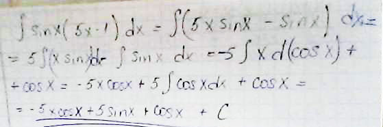 Раскрываете скобки интеграл суммы равен сумме интегралов интеграл xsinx решаете по частям и получаете ответ....